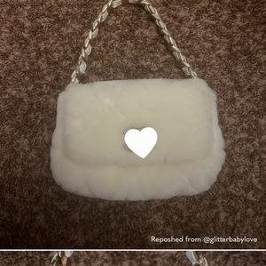 Shearling Lambskin Crystal Strass Flap White Bag